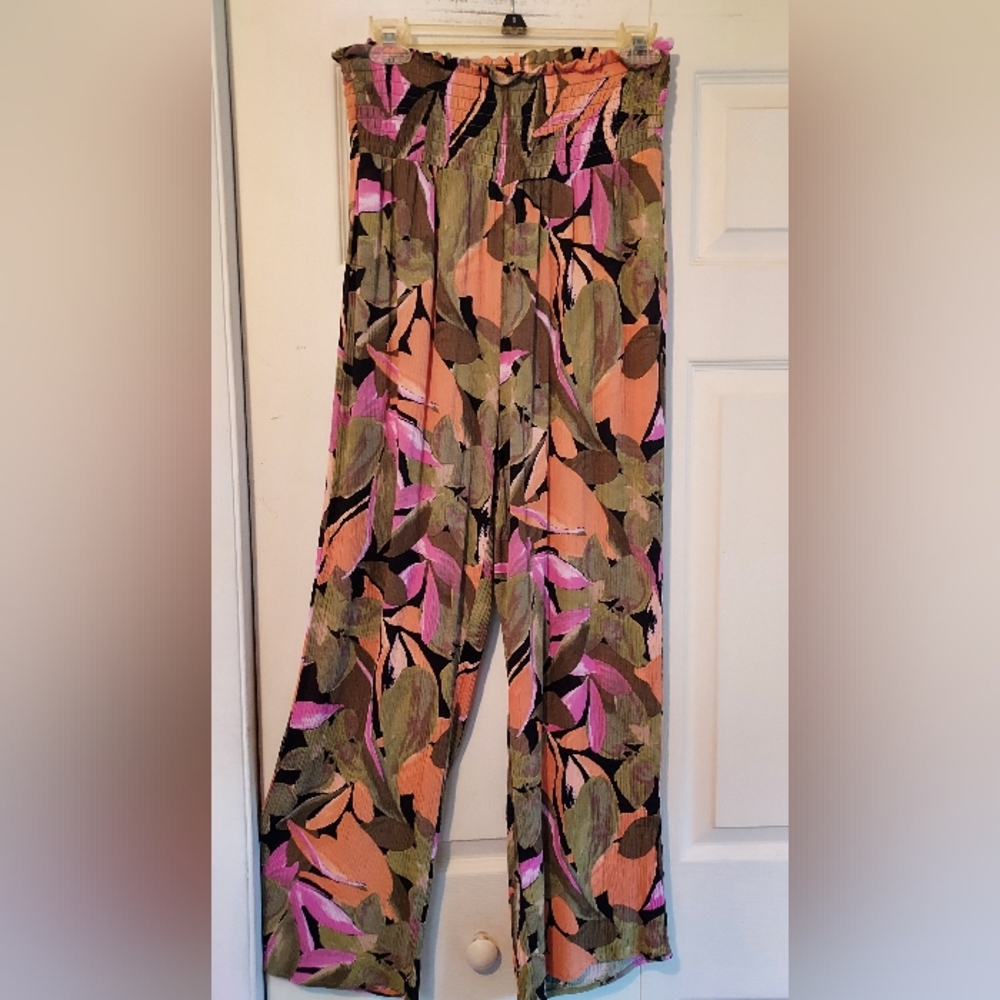 Jenna Rose Size PL High Waist Wide Leg Floral Palazzo Pant Boho Tropical Coastal